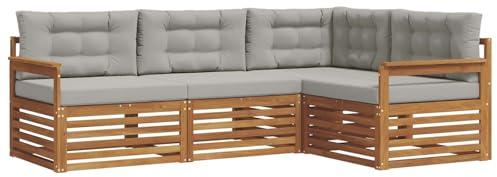 vidaXL Outdoor-Sofagarnitur mit Kissen 4 pcs Natürlich und Hellgrau, Moderne Garten-Sofa-Ecke, haltbare Lounge-Möbel für draußen, gemütliche Terrasse-Sitzgelegenheiten