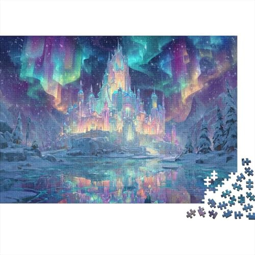 Fantasy Ice Castle Jigsaw Puzzle for Adults Kids Aurora Borealis Reflected in Water Age 12 Years Up Educational Game 38x26cm/1000pcs