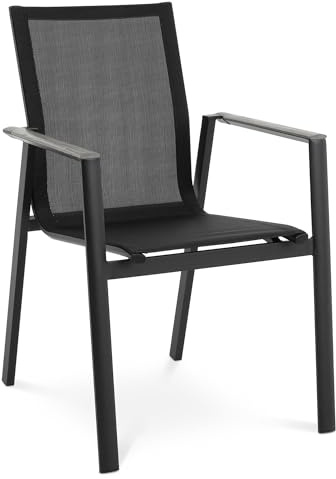 di volio Gartenstuhl Buti - Balkon- und Terrassenstuhl aus robusten Materialien (Aluminium, Kunstholz), langlebig & wetterfest (1, Schwarz/Grau)