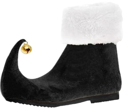 DuskHaven Weihnachtsschuhe Aus Samt mit Glöckchen, Festliches Samtmaterial, Atmungsaktive Gummisohle, Geeignet für Erwachsene, Männer Und Frauen, Partys Und Kos, Schwarz, 49