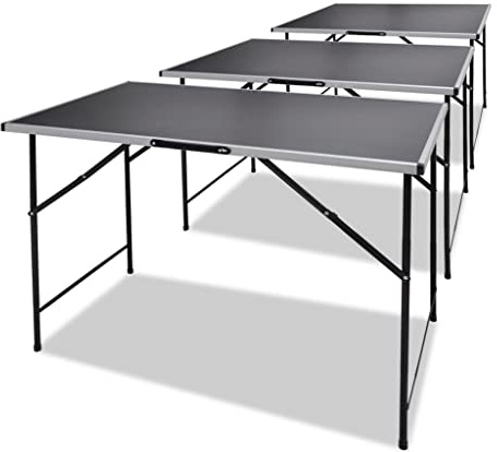 3-teiliges Multifunktionstisch-Set aus Aluminium und MDF, klappbar als Tapeziertisch, Arbeitstisch, Partytisch oder Marktstandtisch, mit stabilen Eisenbeinen