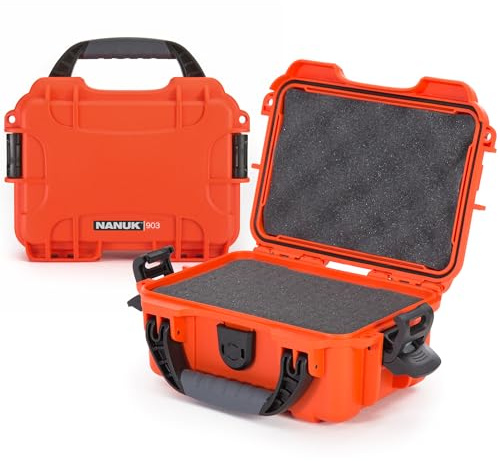 NANUK 903 Hard Case with Foam – IP67 Waterproof, Impact-Resistant Protective Case for Compact Cameras & Small Gear – Dustproof, 9.1 x 6.8 x 3.8, Made in Canada – Orange