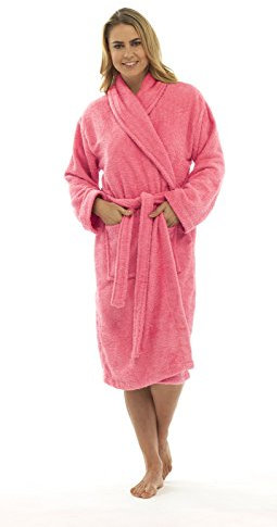 Damen-Bademantel, 100% reine Baumwolle, Luxus-Frottee-Bademantel mit Gürtel und Taschen, Nachtwäsche für Damen und Mädchen Gr. M, rose