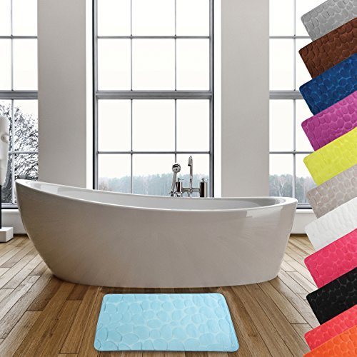 MSV – Mikrofaser-Badematte „Pebble“ – Saugfähig und rutschfest – 50 x 80 cm – Hellblau – Maschinenwaschbar – Schnelltrocknend – Optimaler Komfort für Ihr Badezimmer