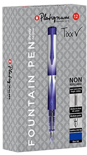 Platignum Tixx Blue Fountain Pen [Pack of 12] 2000 Metre Writing Length [Ref: 50459]
