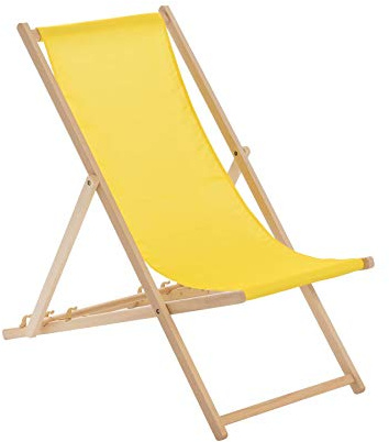 Harbour Housewares Folding Wooden Deck Chairs – Yellow – Pack of 1 – Adults Traditional Foldable Reclining Outdoor Canvas Sun Lounger Chair Seat for Garden Patio, Beach, Camping