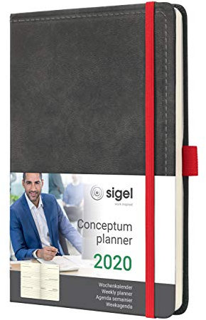 SIGEL C2057 Wochenkalender 2020, ca. A5, Hardcover, Vintage, Leder-Optik dunkelgrau, Conceptum - weitere Modelle