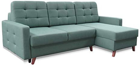 mb-moebel Ecksofa Sofa Eckcouch Couch mit Schlaffunktion und Bettkasten Ottomane L-Form Schlafsofa Bettsofa Polstergarnitur - Carla (Ecksofa Rechts, Menthe)