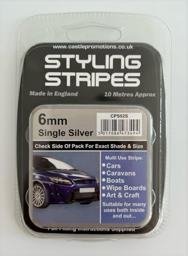 Pin Stripe 6mm x 10mtr Self Adhesive Car Pin Stripe Black - White - Red - Gold - Silver Coach Tape Styling Stripe (Silver)