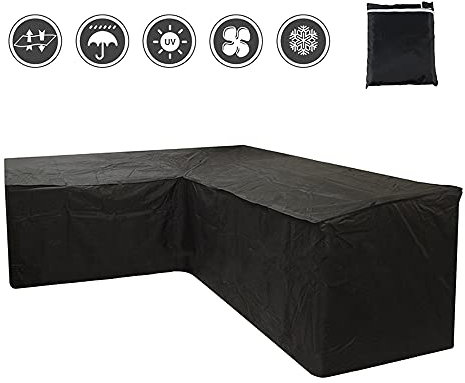 Your's Bath Large L Shaped Garden Furniture Covers Waterproof Windproof Heavy Duty Outdoor Patio Rattan Corner Sofa Cover With Storage Bag 215X215X85cm Black