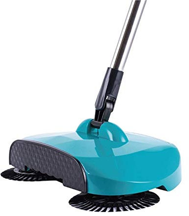 RANRANJJ Boden Kehrmaschine Hand Push-Besen Kehrschaufel Mülleimer 360 ° Rotating Bodenreinigungswerkzeug (Color : Blue)