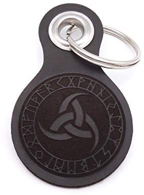 Samunshi® Odins DREI Hörner Schlüsselanhänger Leder Gravur Motiv für Männer und Frauen Individuell Schlüssel Anhänger Geschenk 8x4,8cm dunkel braun/graviert