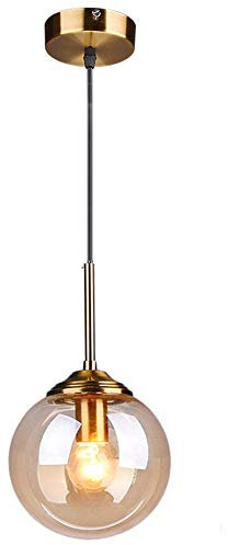 LFsem Industrial Lampara techo retro Bola de Vidrio Lámpara colgante Accesorio de latón lamparas de techo para sala de estar Comedor Dormitorio Cocina Bar (Soltero, ámbar)