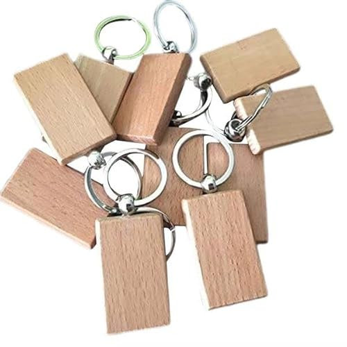 LUMoony MoonyLI Holzanhänger Schlüsselbund Holz Lünette Anhänger Personalisierte Blank Holz Schlüsselanhänger Anhänger Rohlinge mit Schlüsselringen DIY Craft Rechteck Runde Schlüsselanhänger 10Pcs