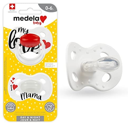 Medela Baby Pastel Pacifier for 0-6 Months Boys & Girls, Perfect for Everyday Use, BPA Free, Lightweight & Orthodontic, Green/Grey, 2 Count