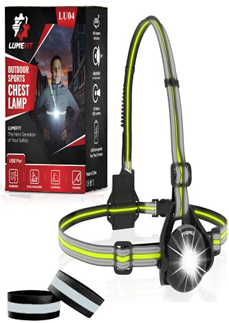 LUMEFIT Lauflicht mit Reflektoren zum Joggen und Laufen, mit 500 Lumen FrontTaschenlampe, 90° verstellbar, Laufgürtel mit rundum-Reflektoren, rotes Rücklicht, mit Akku