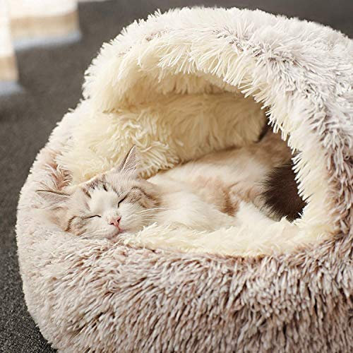 Yanman 2 in 1 Katzenbett Flauschiges katzenhöhle, Waschbares Tierbett Winter Geschlossen Katzenkissen, Körbchen Schlafplatz für Katzen klein Hunde bequem schlafen und kuscheln