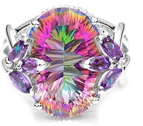 DJMJHG 925 Sterling Silber Ring Top Qualität Regenbogen Feuer Mystic Topaz Ringe Hochzeitsfeier Geschenk für Frauen 10 Silber