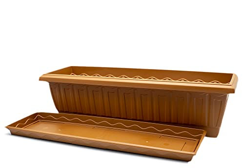 CABLEPELADO - Jardinera plástico con Plato Marron - Balconera - Maceta - Tiesto - Recoge Aguas - Balcon, Jardin, Patio, Interior, Drenaje Pre-Troquelado - 60 cm