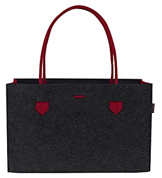 RAIKOU KULT Filz Tasche Shopper; in neuem Design; Filzkorb Einkaufstasche Henkeltasche Zeitungskorb Stabile Kaminholztasche Spielzeugtasche oder Picknick-Korb Strand (44 * 18 * 31 cm, Rot/Anthrazit)