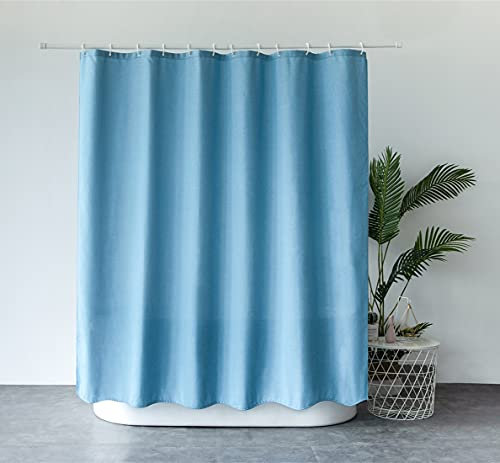 M&W DAS DESIGN Duschvorhang aus schwerem Textil Gewebe Leinenoptik schwere Qualität Schimmelresistent Stoff Luxus 100% Wasserdicht Blickdicht inkl. 12 Haken Gewicht unten 180x200cm(BxH) türkis