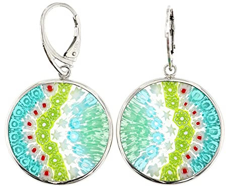 Venetiaurum - Pendientes para Mujer con Murrina 26mm en Cristal de Murano Original y Plata 925 - Joya Made In Italy certificada