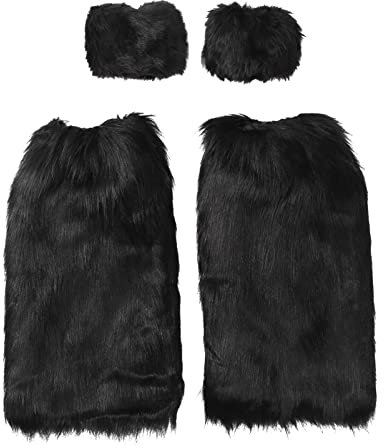 CHICTRY Damen Mädchen Kunstpelz Armstulpen Plüsch Beinwärmer Set Fell Pulswärmer Bein Warmers Knöchel Warm für Winter Outdoor Schwarz A One Size