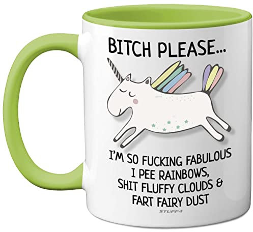 Bitch Please I'm So Fabulous Unicorn Mug, 11oz Ceramic Green Handle Mugs, Funny Gifts for Women, Birthday Present, Tea Sets for Adults, Unicorn Gifts, Christmas, Your Best Friend