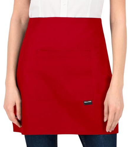 PALLTEX AMAYA Delantal Corto con Bolsillo | Delantal Cocina Hombre | Delantal Cocina Mujer | Manualidades, Pintura, Hornear, EN ISO 13688 Rojo