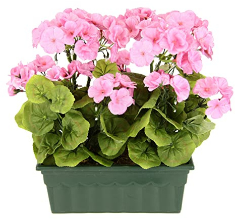 Flair Flower Künstliche Geranie im Kasten Busch Pelargonien Beetpflanze Balkon-Seiden-Kunstblume Kunstpflanze Tischdeko Dekoblumen Deko-Zimmer-Klassische Pflanze Topfblume, Rosa, 36x30x18cm(088279RS)