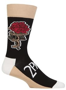 2Pac Tupac Ankle Socken Rose Logo Nue offiziell Herren Schwarz (UK SIZE 7 - 11)