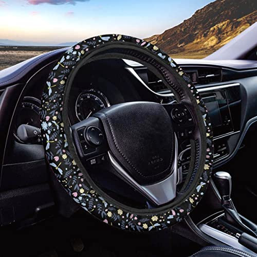 Dajingkj Lenkradbezug für Damen und Herren, Libelle und Blume, 38,1 cm, rutschfest, universal, Auto-Lenkradbezug, Auto-Innenzubehör