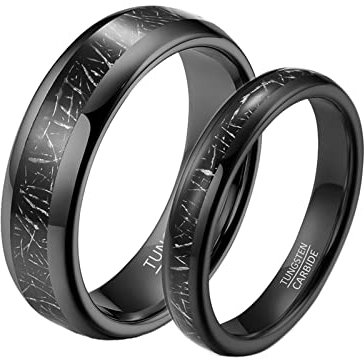 Homxi Hochzeitsringe Paar Gravur,Eheringe aus Wolfram 4/6MM Schwarz Ring mit Rund Paar Trauringe Damen 52 (16.6) + Herren 67 (21.3)
