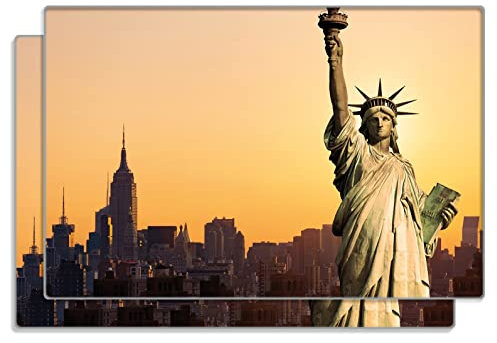 Wallario 2er Set Frühstücksbrettchen aus Glas, Glasunterlage, Glasbrettchen Freiheitsstatue New York, Größe 30 x 20 cm, Sicherheitsglas