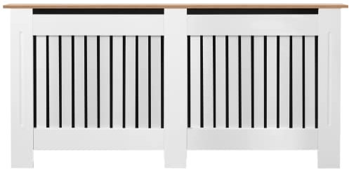 Blisswood Radiator Cover Vertical Pattern Slatted Radiator Covers MDF Wood Heating Covers Wood Top Shelf For Living Room Home Bedroom (White, Extra Large)