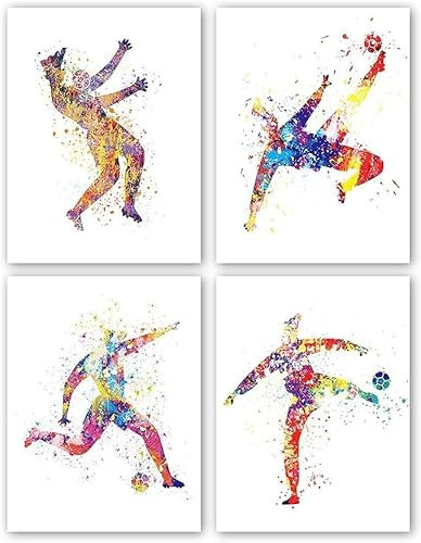 ANHUIB Aquarell Fußball Poster für Kinderzimmer Junge,Fussball Wandbilder,Kinder Fußball Bilder für Jungenzimmer,Sport Bild für Schlafzimmer Teenager Wohnzimmer Leinwand,20×25CM,Ohne Rahmen Deko