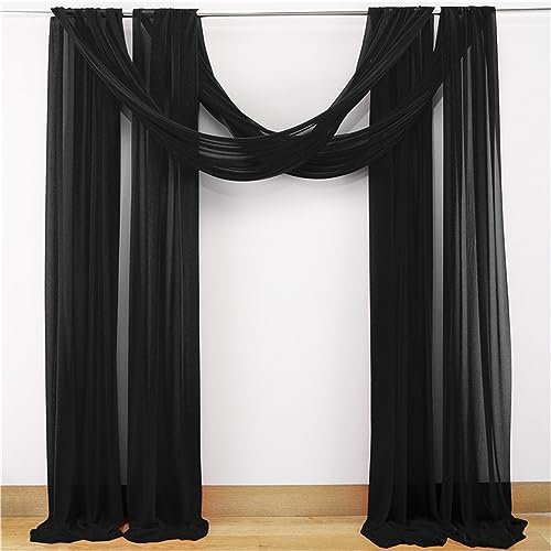 Lukery Hochzeit Vorhang Hochzeitsbogen, Querbehang Gardine Freihanddeko Himmelbett Vorhänge Stoff Tüll Transparent Voile Dekoration für Hochzeit, Torbogen, Zeremonie,Dekoration (Schwarz,75 * 600cm)