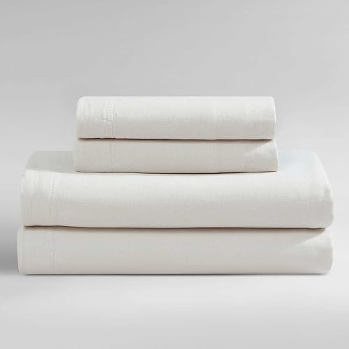 Calvin Klein Bettwäsche-Set für King-Size-Bett, weiches Leinen-Mischgewebe, vorgewaschene Heimdekoration für zusätzliche Weichheit (weiches Leinen, cremefarben, King-Size)