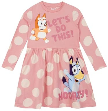 Bluey Dress | Polka Cotton Winter Dress for Girls | Pink 6-7 Years