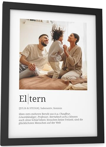 Papierschmiede® Personalisierte Geschenke Eltern, Definition mit Foto in DIN A5 (15x21 cm) Rahmen wählbar fertig gerahmt, Persönliches Bild als Geschenk zu Weihnachten, Geburtstag, Geburt