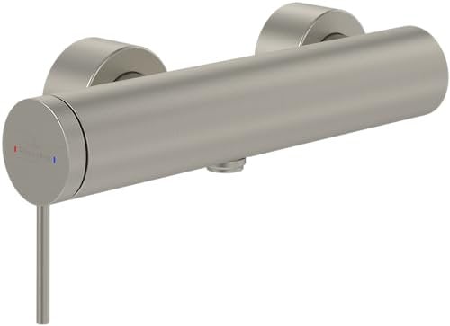 Villeroy & Boch Loop & Friends Duscharmatur, Mischbatterie Dusche mit Keramikkartusche, Anti-Rückfluss, Einhebelmischer Dusche für Aufputz Montage, rund – Brushed Nickel Matt