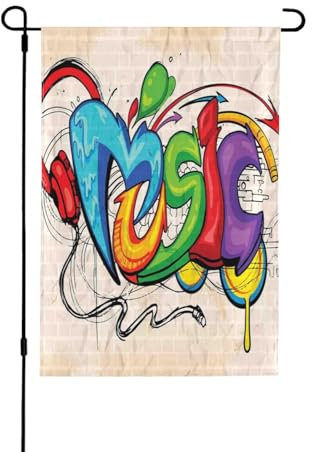 LAMAME Musik-Graffiti-Stil bedruckte Gartenflagge Terrasse dekorative Flagge doppelseitige Gartenflagge