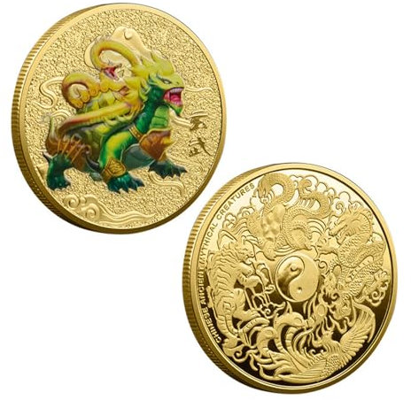 Samuliy Pièce de Monnaie Porte-Bonheur des Quatre Grandes bêtes Chinoises - Pièce Souvenir commémorative pour Richesse, Chance, prospérité et Bonne Fortune