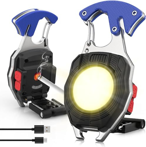 HGNN Keychain Work Light, 7 Modes Mini Rechargeable Torch, IPX5, 800 Lumens COB Keychain Flashlight, Multifunctional Portable Light with Whistle for Outdoor Camping Emergency Lighting
