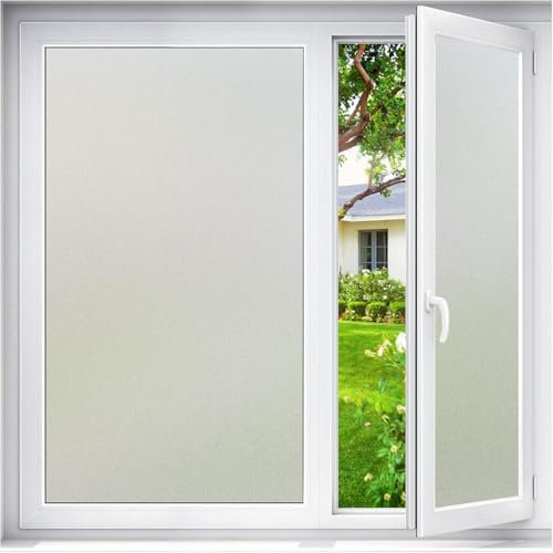 Haton Fensterfolie Blickdicht Milchglasfolie Sichtschutzfolie Fenster Selbsthaftend, Selbstklebend Sichtschutz ohne Kleber Statisch Haftend Blickschutz Klebefolie Für Bad Büro 30 x 200 cm