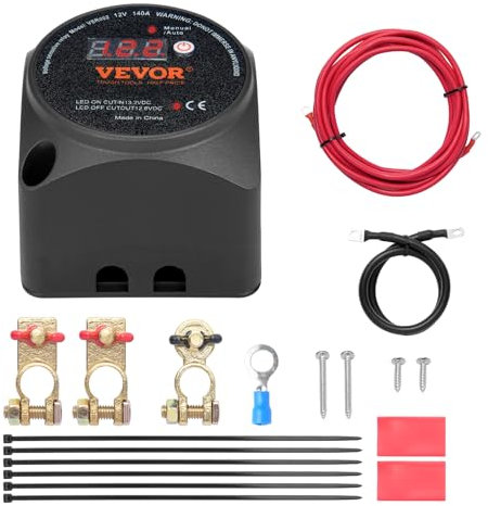 VEVOR Kit Aislador de Batería Dual, 12 V 140 A Modos Manual y Automático Relé Sensible al Voltaje con Pantalla LCD, Aislador de Batería para Cámper Vehículo Todoterreno Caravana Camión Barco Yate