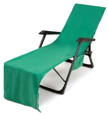 Treer Beach Chair Cover Towel, Solid Color Beach Towel, Portable Beach Sunbed Towels, Sun Lounger Towels with Pockets, Microfiber Towel for Beach Garden Vacation (75x210cm,Green)