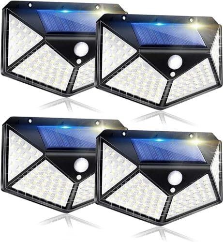 Skylily Outdoor Solar Lights - 270° Wide Angle, IP65 Waterproof, 100 LED Fence Lights with 3 Modes for Garden, Fence, Door, Yard, Garage, Pathway