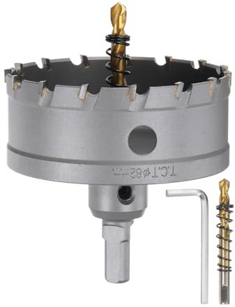 sourcing map Carbide Hole Saw Kit 82mm (3-7/32) Metal Hole Cutter Set with 2pcs Center Drill Bits Springs 1pcs Wrench for Stainless Steel Copper Iron Aluminum