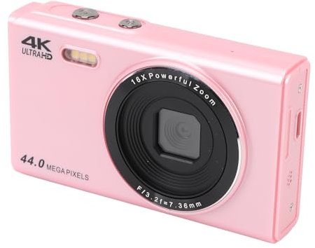 Appareil Photo Numérique 4K, Webcam à Mise au Point Automatique, Détection de Visage, écran IPS de 2,4 Pouces, Lumière d'appoint, Zoom Numérique 16X, Appareil Photo Compact 4K,